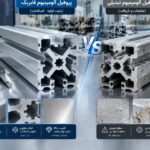مقایسه ظاهری و ساختاری پروفیل آلومینیوم فابریک و پروفیل تبدیلی ضایعاتی در آزمایشگاه کنترل کیفیت آلوم صنعت